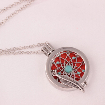 Aromatherapy Essential Oil Feather Turquoise Diffuser LocketNecklace With Pads - Intl June 2018 - 2 Aromatherapy Essential Oil Feather Turquoise Diffuser LocketNecklace with Pads - intl - 2