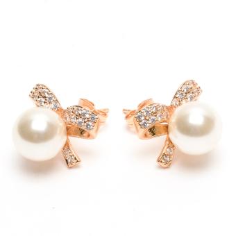 Glamorosa Creative Bow Tie Diamond Stud Pearl Earrings In Gold June 2018 - 2 Glamorosa Creative Bow Tie Diamond Stud Pearl Earrings in Gold - 2