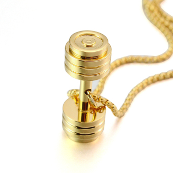 Gold Tone Stainless Steel Fitness Dumbbell Barbell Gym CharmPendant Necklace For Men Women - Intl June 2018 - 2 Gold Tone Stainless Steel Fitness Dumbbell Barbell Gym CharmPendant Necklace For Men Women - intl - 2