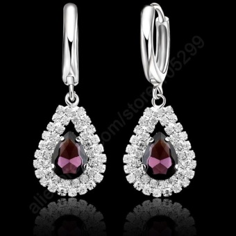 Jewelry 2016 Stock 925 Sterling Silver Purple CrystalPendantNecklace Hoop Earring Set Ear Leverback Necklace 18?x9DSilver ChainFor Woman Wedding - Intl June 2018 - 2 Jewelry 2016 Stock 925 Sterling Silver Purple CrystalPendantNecklace Hoop Earring Set Ear Leverback Necklace 18?x9DSilver ChainFor Woman Wedding - intl - 2