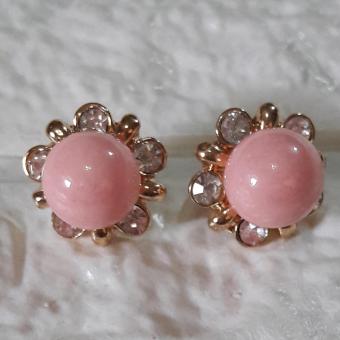 Korean Flower Earring With Good Luck Charm Stone And Crystal( Peach) Hypoallergenic June 2018 - 3 Korean flower earring with Good luck Charm stone and crystal( Peach) Hypoallergenic - 3