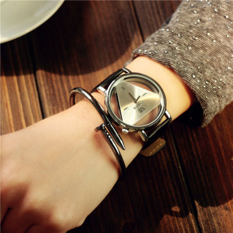 LSVTR feminino skeleton triangle leather strap quartz Watchs Watches Watch for Men Casual