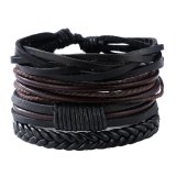 Man European Hot Retro Multilevel Cowhide Handmade Woven Bracelet - intl