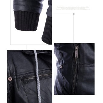 Men Hooded Slim Fake Two-pieces PU Leather Motorcycle Jackets -intl June 2018 - 2 Men Hooded Slim Fake Two-pieces PU Leather Motorcycle Jackets -intl - 2