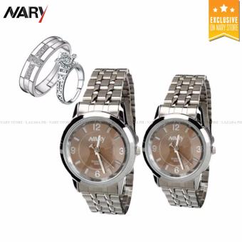 NARY Couple Brown/Silver Stainless Steel Strap Watch 6063 With Free PY-1 Adjustable Fashion Lovers Rings June 2018 - 2 NARY Couple Brown/Silver Stainless Steel Strap Watch 6063 with Free PY-1 Adjustable Fashion Lovers Rings - 2