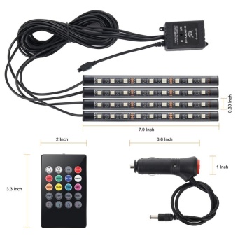 PAlight 4Pcs 9 LED Car Atmosphere Lamp Interior Decoration Light With Remote Control RGB LED Strip Lights - Intl June 2018 - 3 PAlight 4Pcs 9 LED Car Atmosphere Lamp Interior Decoration Light With Remote Control RGB LED Strip Lights - intl - 3