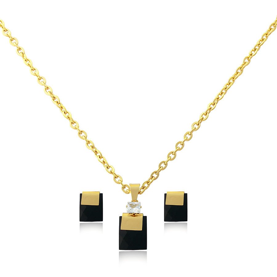 Philippines Persian Princess Mira Stainless Steel Jewelry Set Gold Persian Princess Mira Stainless Steel Jewelry Set Gold Necklace And Earrings With Black Cubic Zirconia Pendant