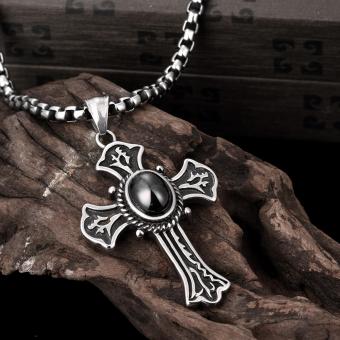 Popcorn GMYN043 Punk Black Stone Cross Pendant Stainless SteelNecklace (Silver Plated) June 2018 - 4 Popcorn GMYN043 Punk Black Stone Cross Pendant Stainless SteelNecklace (Silver Plated) - 4