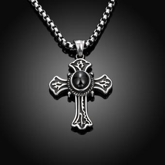 Popcorn GMYN043 Punk Black Stone Cross Pendant Stainless SteelNecklace (Silver Plated) June 2018 - 3 Popcorn GMYN043 Punk Black Stone Cross Pendant Stainless SteelNecklace (Silver Plated) - 3
