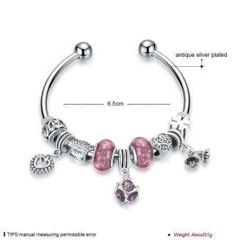 Popcorn YW-GSH163-6.5 Carved Lucky Beads & Four Leaf Clover With Heart & Flower & Geometric Pendant Pandora Bangle Bracelet June 2018 - 2 Popcorn YW-GSH163-6.5 Carved Lucky Beads & Four Leaf Clover with Heart & Flower & Geometric Pendant Pandora Bangle Bracelet - 2