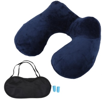 Portable Inflatable PVC U-Shape Neck Pillow Eye Mask Ear Plugs Travel Rest (Navy Blue) - Intl June 2018 - 2 Portable Inflatable PVC U-Shape Neck Pillow Eye Mask Ear Plugs Travel Rest (Navy Blue) - intl - 2