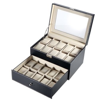 PU Leather Double-layer 20 Grid Watch Display Box Case Glass TopJewelry Storage Organizer Holder With Pillows June 2018 - 2 PU Leather Double-layer 20 Grid Watch Display Box Case Glass TopJewelry Storage Organizer Holder with Pillows - 2