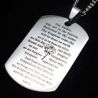 Silver Tone English Our Father Lord's Prayer Dog Tag PendantNecklace 60cm - Intl June 2018 - 2 Silver Tone English Our Father Lord's Prayer Dog Tag PendantNecklace 60cm - Intl - 2