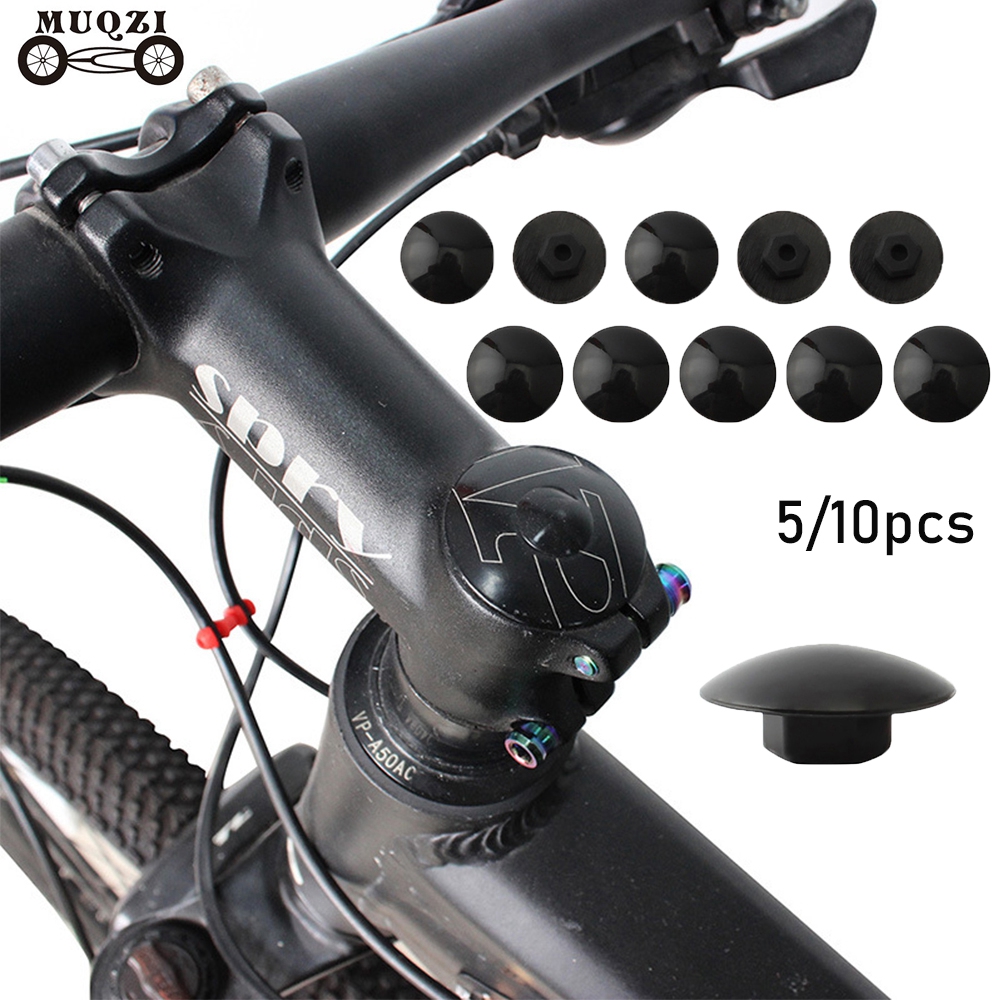 5/10Pcsสีดำอุปกรณ์เสริมM6สกรูป้องกันฝุ่นอะไหล่สลักStemฝาครอบด้านบนดุมคอจักรยานกลางแจ้งจักรยานMTB