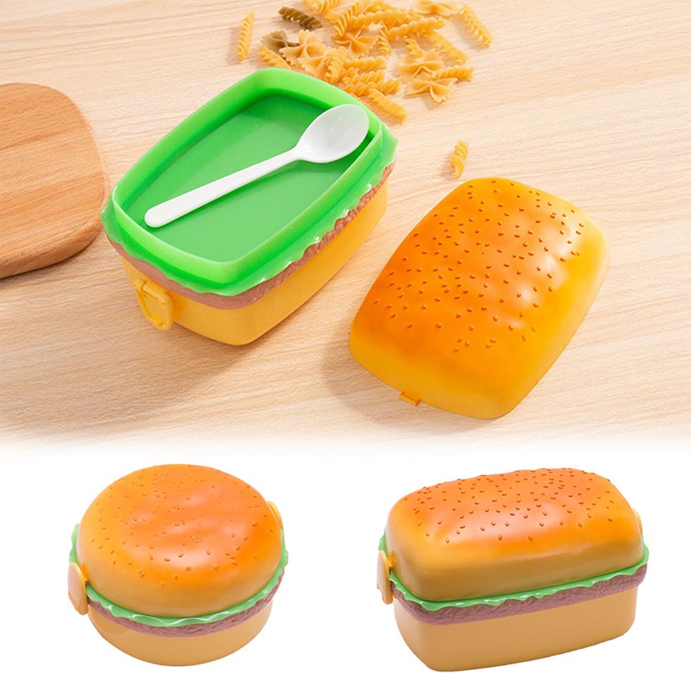 Cute Hamburger Plastic Lunch Box Round/rectangle Microwave Box Lunch P9Y2