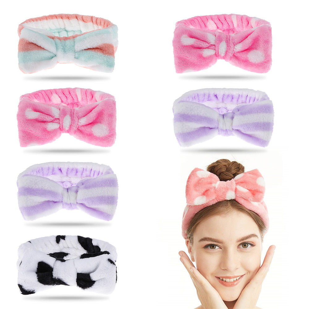 N33GVC3Q Cute Coral Fleece Facial Face Wash Makeup Headbands Headbands for Women Bow Headband Spa Headband