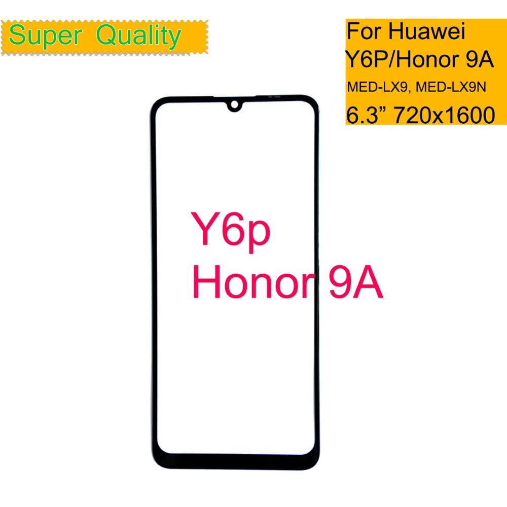 10ชิ้น/ล็อตสำหรับ Huawei Y6P 2020หน้าจอสัมผัสแผงกระจกด้านนอกด้านหน้าสำหรับ Honor 9A เลนส์กระจก LCD ด้วย OCA GlueY6P MED-LX9 MED-LX9N