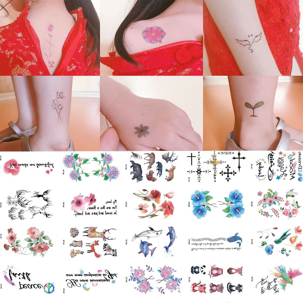 YANPE สติ๊กเกอร์น่ารักน้ำสติกเกอร์ตัวอักษร Tattoo และ Body Art เครื่องประดับร่างกาย Tattoo สติกเกอร์กระดาษสัก Body Art สติกเกอร์ลายดอกไม้