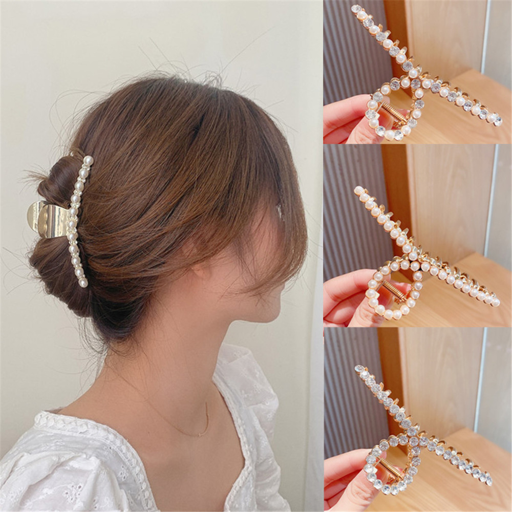 SIKONG Fashion Shiny Rinestone Non Slip Hair Accessories Pearl Hair Clips Hairpin Hair Claws Barrette