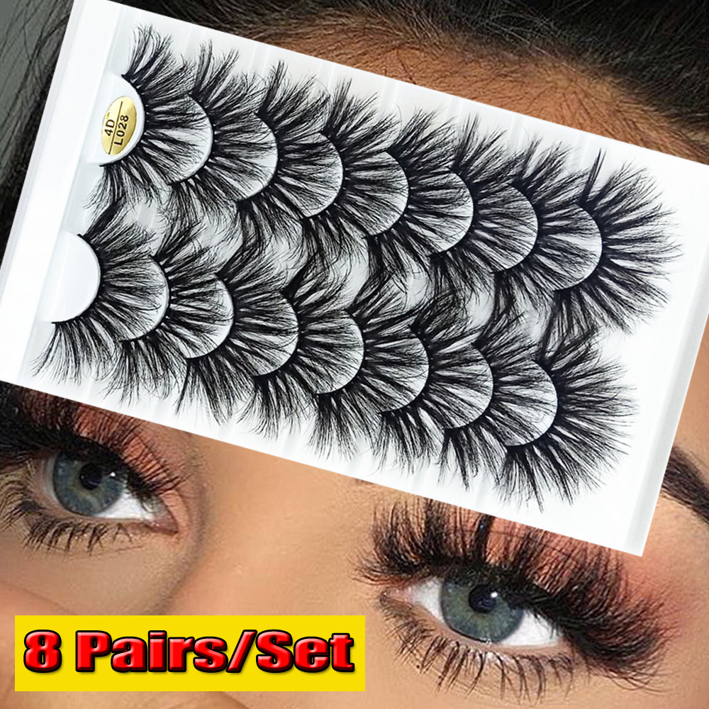 ALEXIS BAGS SKONHED 8 Pairs Woman Wispies Fluffy Full Volume Thick Eye Makeup Tools Multilayered Effect 4D Mink False Eyelashes 25MM Lashes Eye Lash Extension