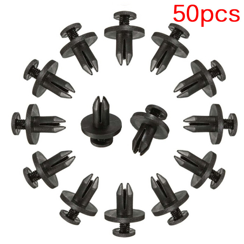 Asahi 50Pcs 6 Mm Tự Động Bộ Hãm Xung Cho Xe Vật Giữ Cản Sốc Đẩy Đen Kẹp Nhựa Ốc Vít