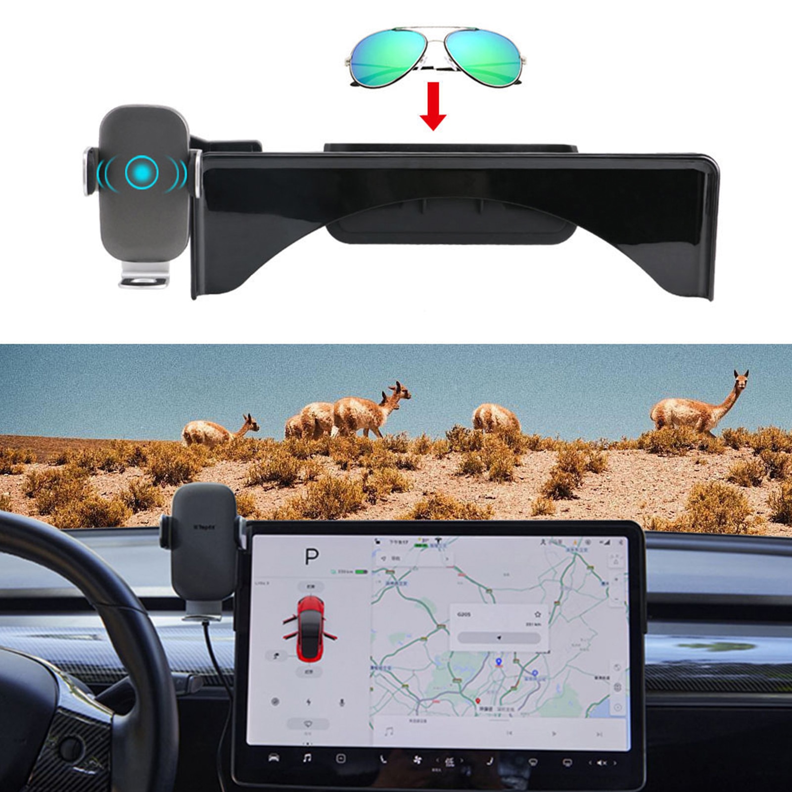 For Tesla Model 3/Y Mobile Phone Holder With Wireless Charging Car R Bracket 500~800MA (V) Noise-Free Handset Holder