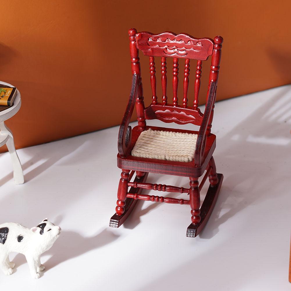 1:12บ้านตุ๊กตาไม้เฟอร์นิเจอร์ของเล่นชุดจำลองเฟอร์นิเจอร์บ้านของเล่นของเล่น Miniature เก้าอี้โยกของเล่น Z8H6