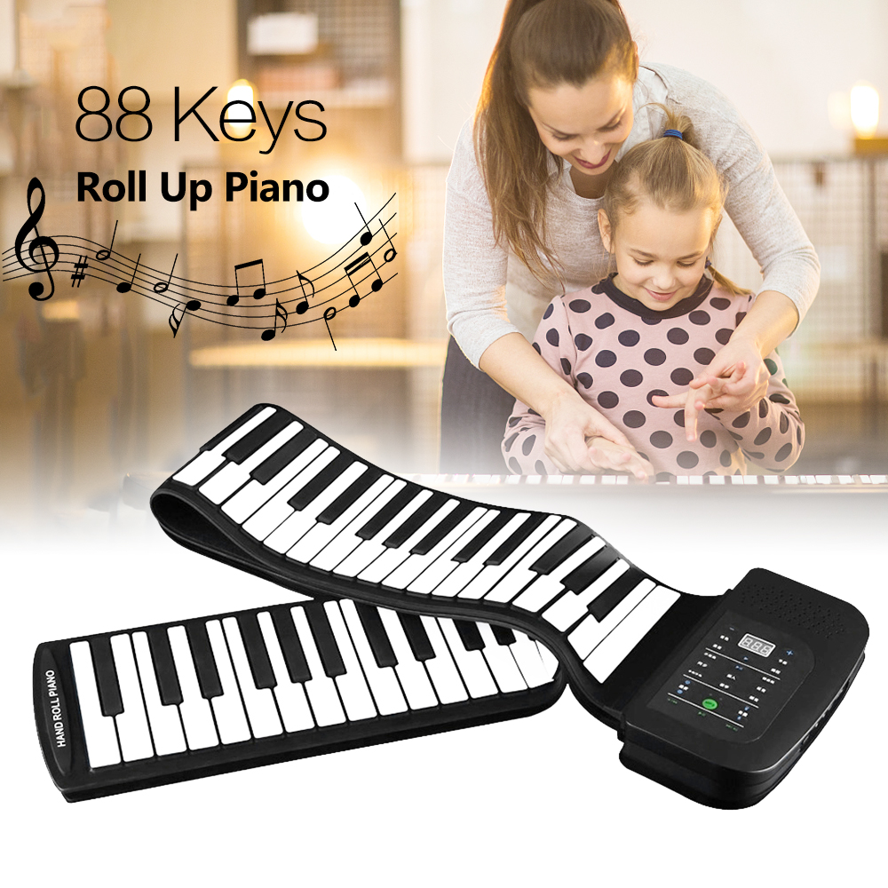Foldable 88 Keys Flexible Soft Electric Digital Roll Up Keyboard Piano Electronic Soft Silicone Keyboard Sheet Built in Speaker Supports USB MIDI Output Music Children Kids Gift equipped with