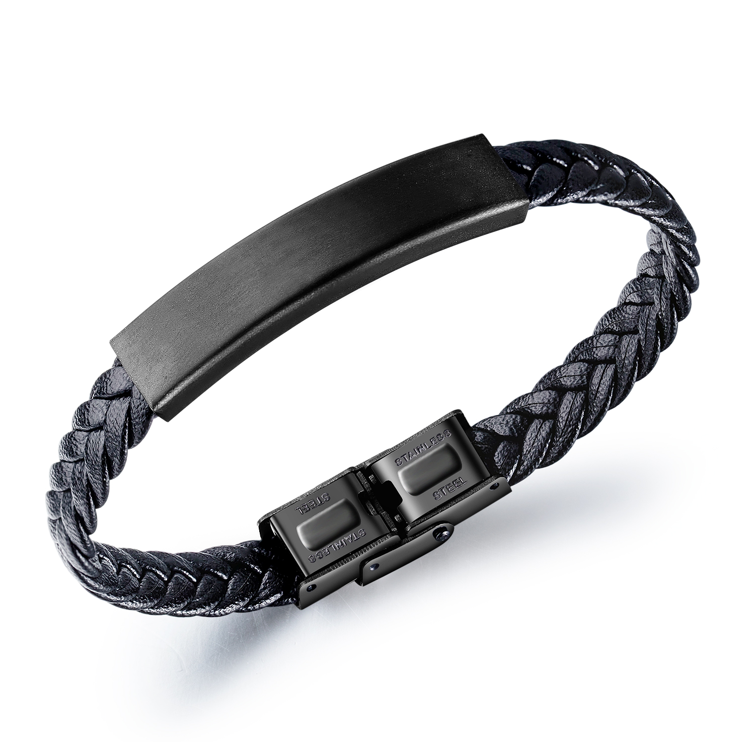 Men's leather bracelet with silver plated metal rivets