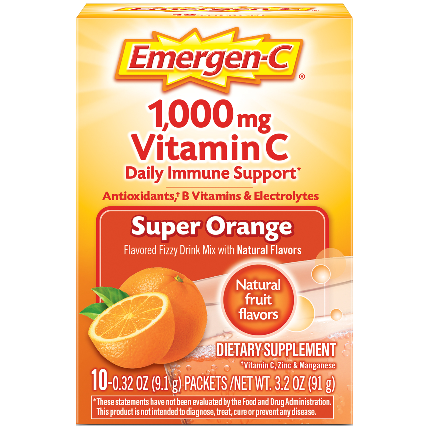 Emergen C 1000mg Vitamin C Powder With Antioxidants B Vitamins And Electrolytes For Immune Support Caffeine Free Vitamin C Supplement Fizzy Drink Mix Super Orange Flavor 10 Count Lazada Ph