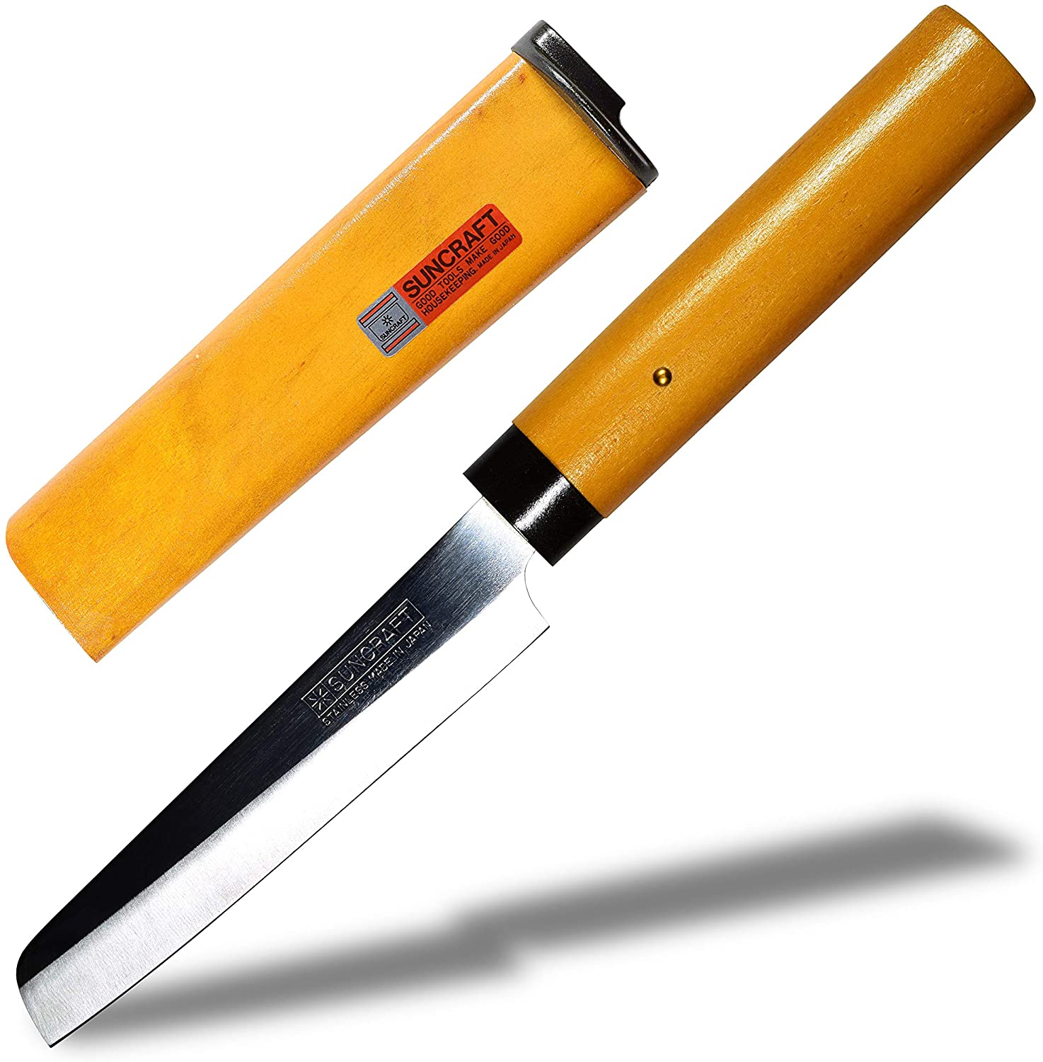 Seki Japan Fruit Knife 3.3-inch stainless steel blade with yellow plactic handle and clear sheath for kitchen and outdoor Small Peeling Knife 