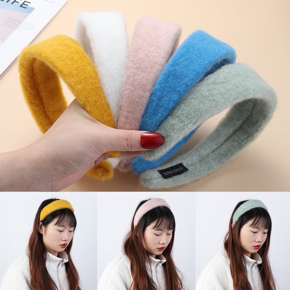 F8C503Y Fashion Solid Color Hair Headwarp Plush Soft Hair Bands Headbands Headwear Hair Hoop