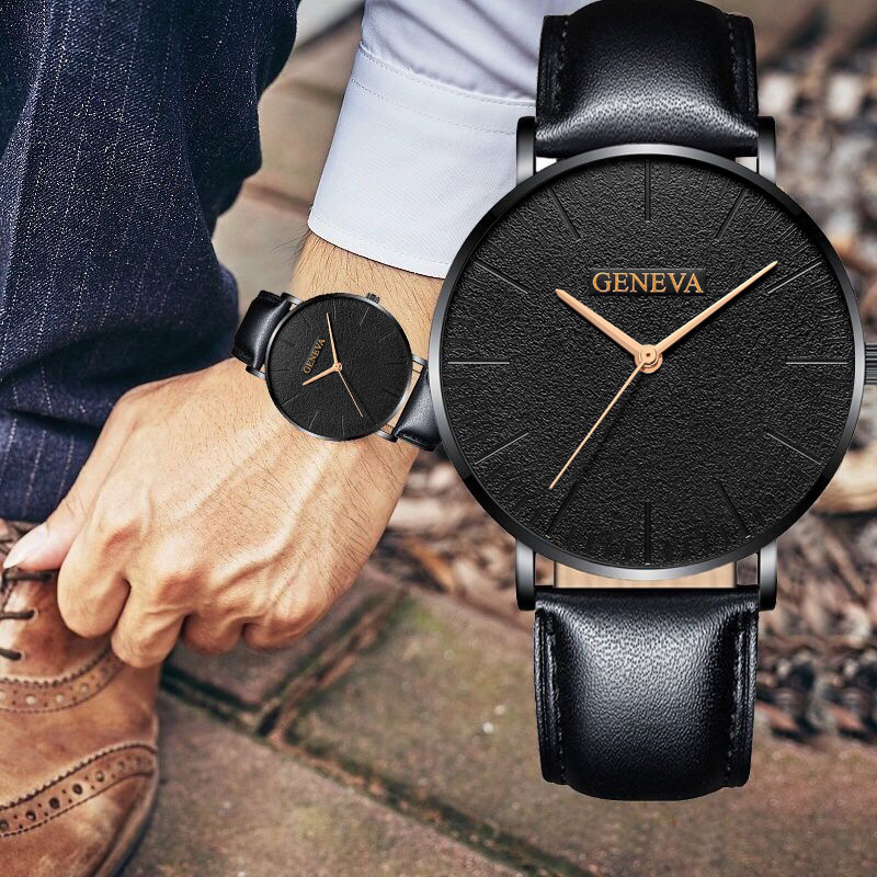 Gents leather hot sale strap watches