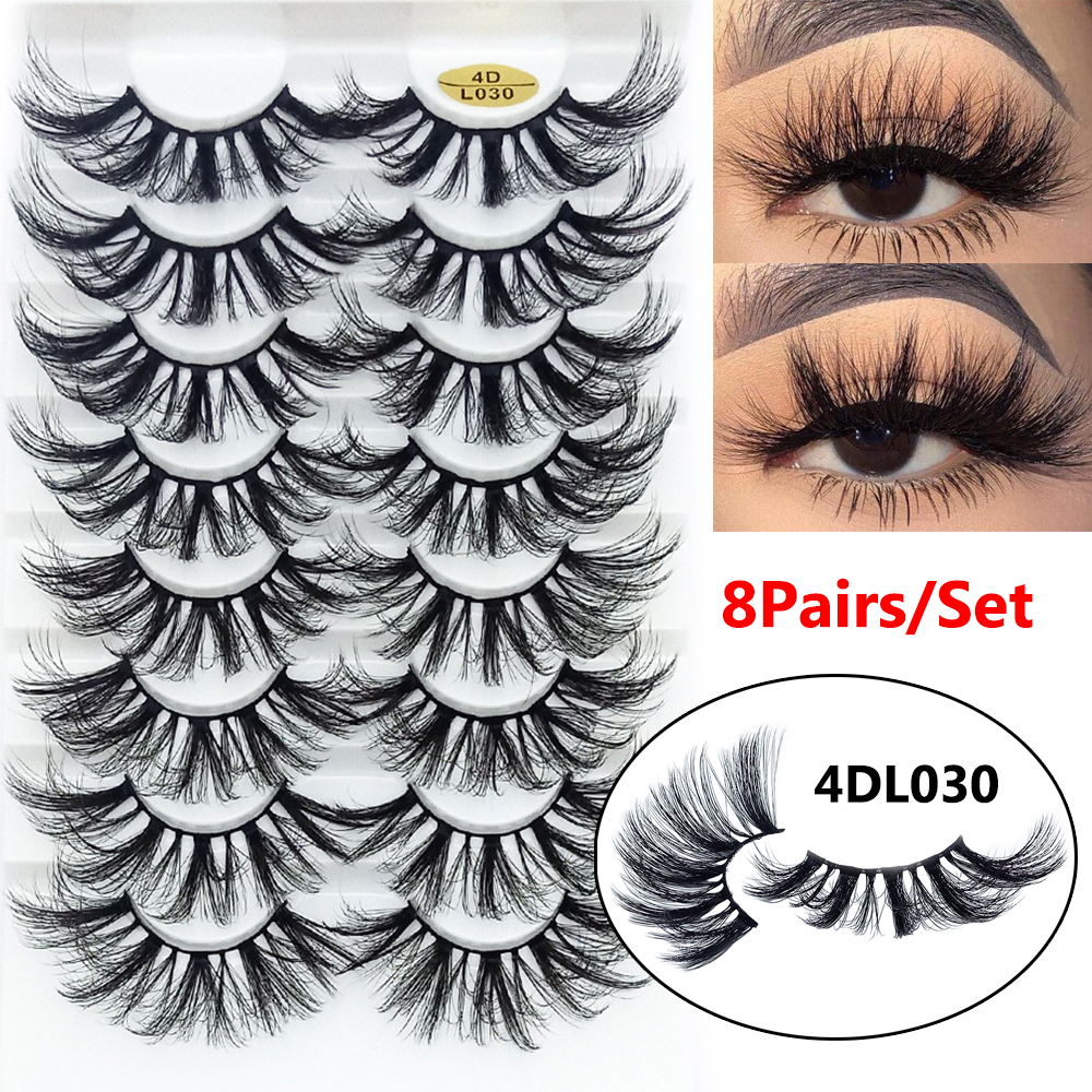 ALEXIS BAGS SKONHED 8 Pairs Woman Wispies Fluffy Full Volume Thick Eye Makeup Tools Multilayered Effect 4D Mink False Eyelashes 25MM Lashes Eye Lash Extension