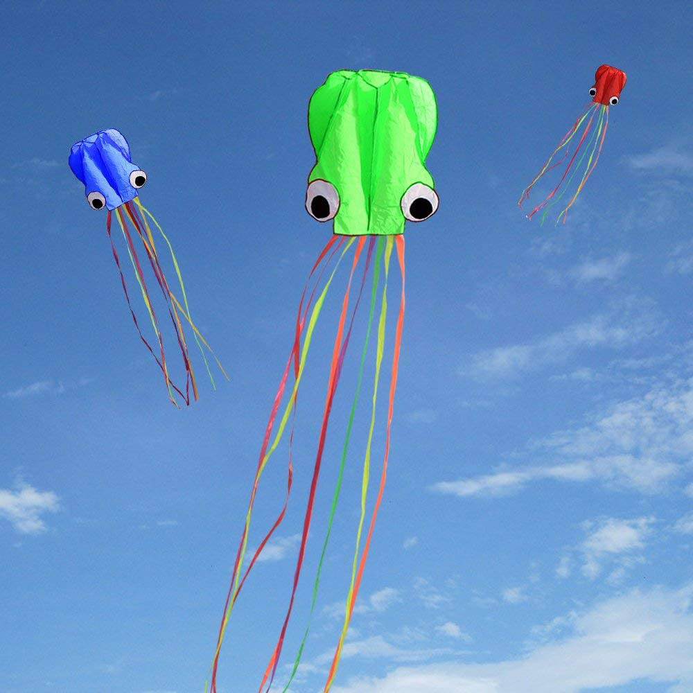 ILHJKIU เครื่องมือบินผู้ใหญ่เด็กขนาดใหญ่ Octopus Long Tail Kite Flying String 3D ว่าวปลาหมึกว่าวปลาหมึกว่าวลอยได้สัตว์ Kite