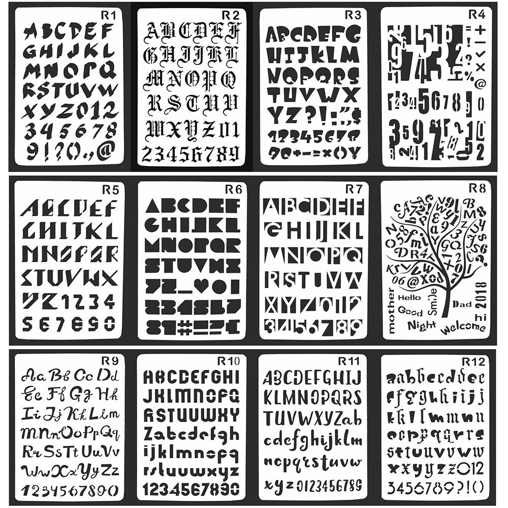 Aldrich Hollow ลายนูนบัตรกระดาษสแครปบุ๊คภาพฝาผนัง Masking สเปรย์ตัวอักษร Layering Stencils