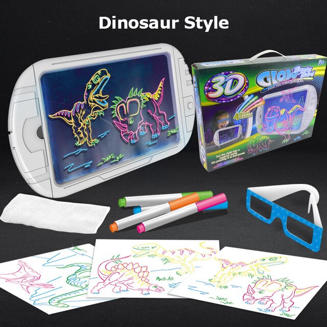 3D แว่นตาเรืองแสงกระดานวาดภาพ Magic Luminous Handwriting Graffiti แสง Pad ปริศนาสำหรับเด็กของขวัญของเล่นเพื่อการศึกษาเด็ก