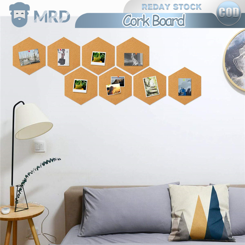 Autrix 8 Pack Hexagon Cork Board Tiles Adhesive Bulletin Board Wood Message Billboard with 35 PCS Pushpins for Home Office Classroom Wall Decoration 7.9 x 6.85 inch 