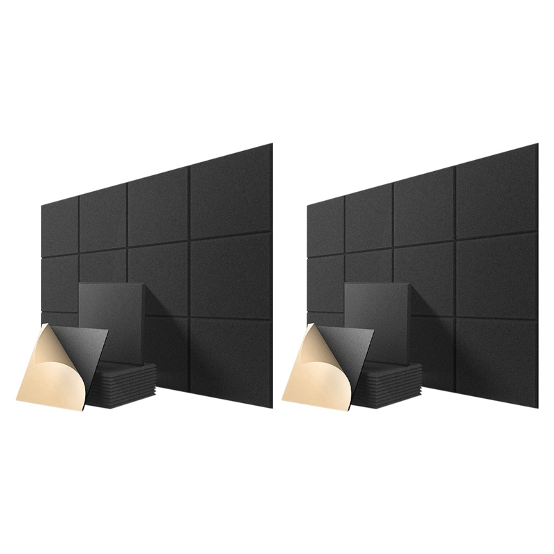 Self-Adhesive Acoustic Panels 24 Pack,12 x 12 x 0.4 Inch Sound Proof Padding,Sound Absorbing Panel for Home ,Black