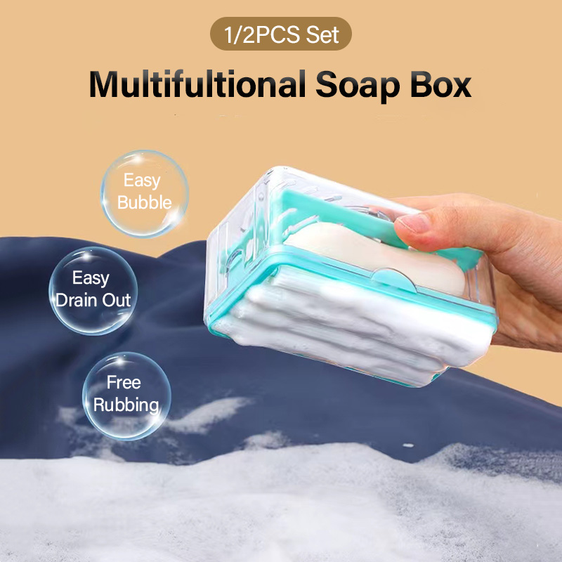 1/2PCS 2 in 1 Multifunctional Soap Box multifunctional hand free rubbing  foaming soap holder organizer soap holder with drainer foaming rubbing soap  dispenser Soap Box drain Hand Free soap storage creative soap