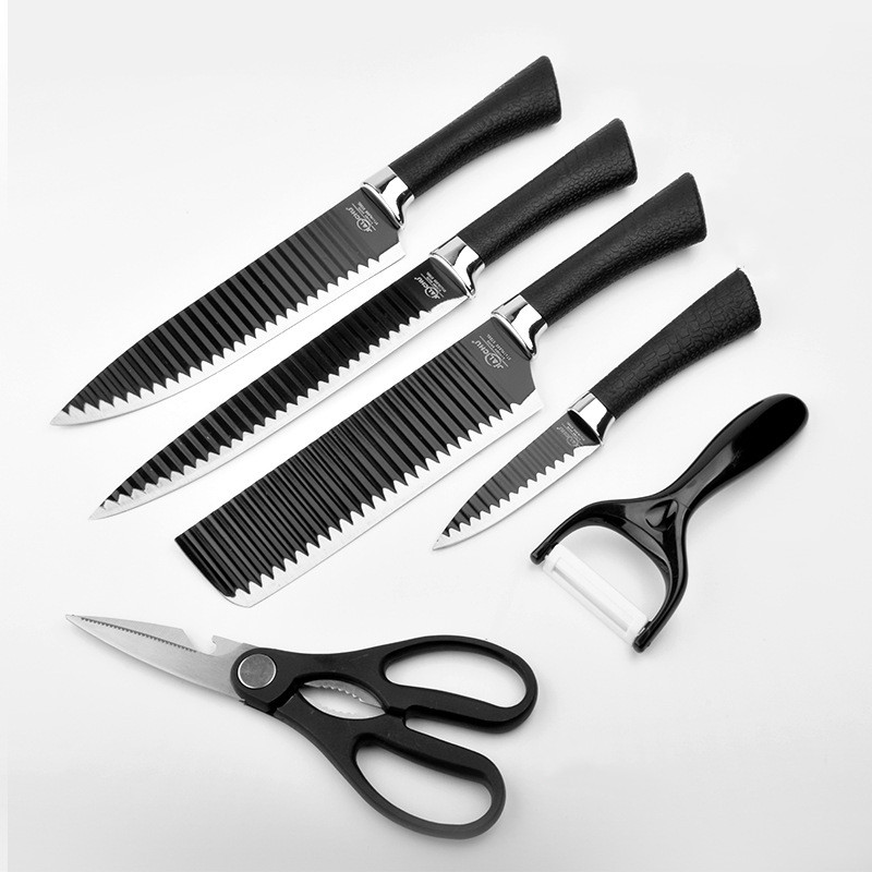 ZHUJIABAO Black Kitchen Knife Block Set with Acrylic Stand 6pcs Professional Stainless Steel Chef Knife Set with Nonstick Coating and Ultra Sharp