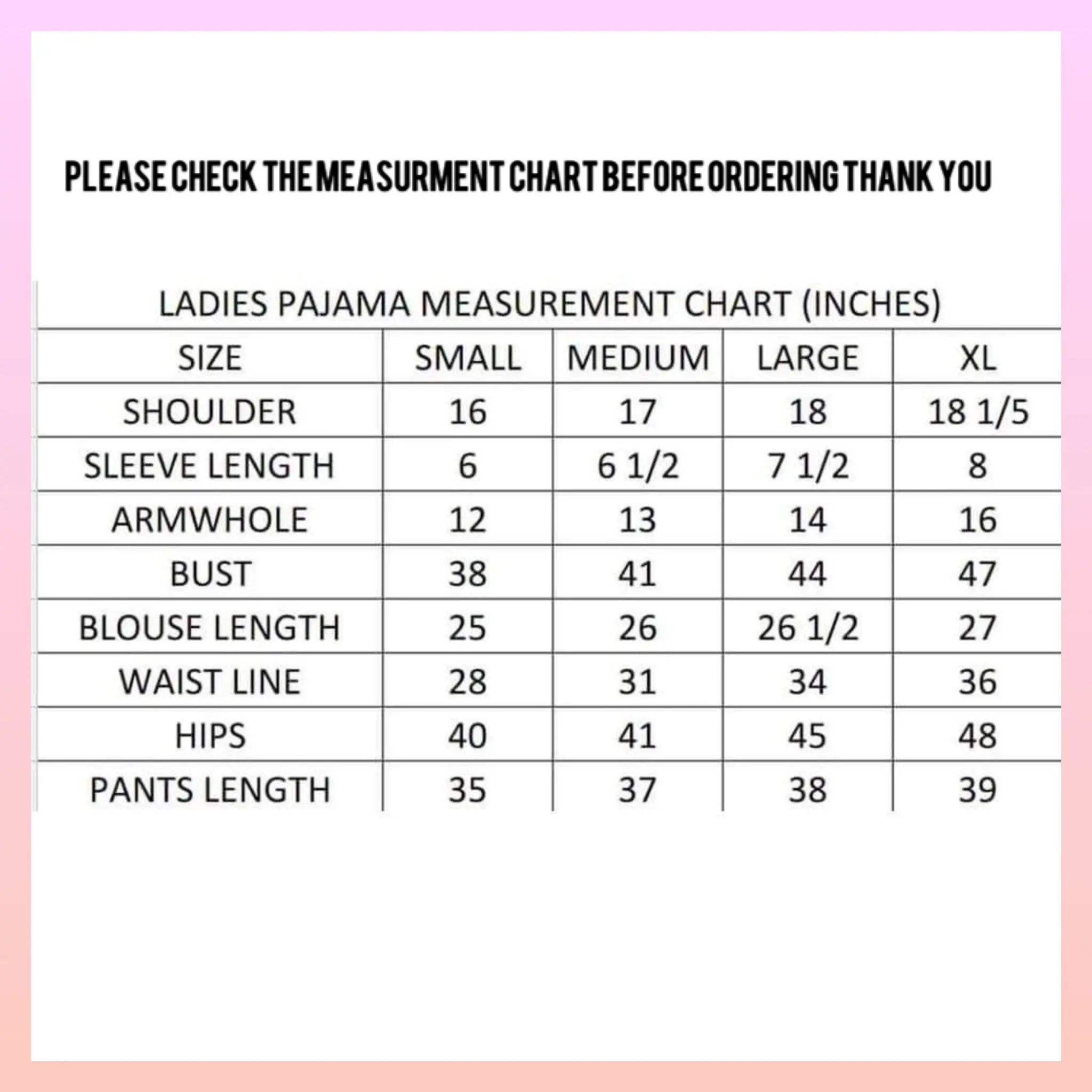 medium pants in inches