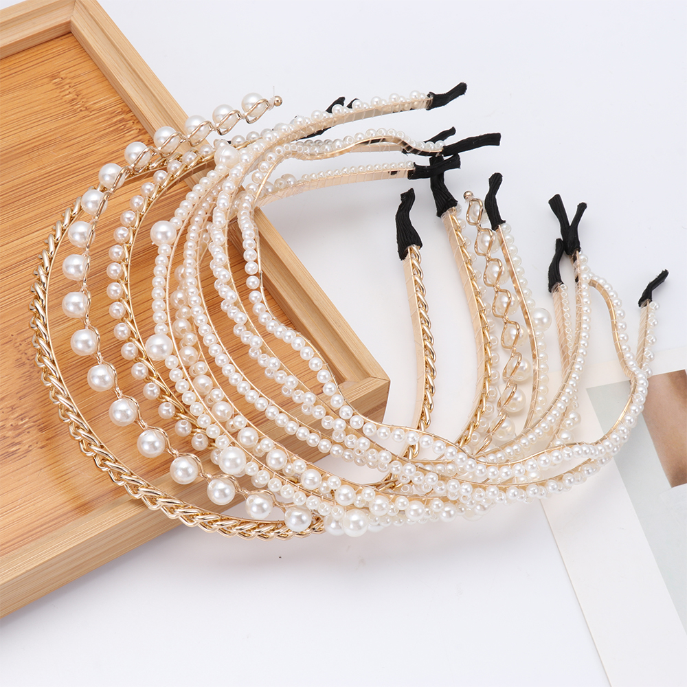 F8C503Y Wedding Korean Style Hair Accessories Fashion Jewelry Pearl Hairbands Hair Hoops Headband Bridal Headwear