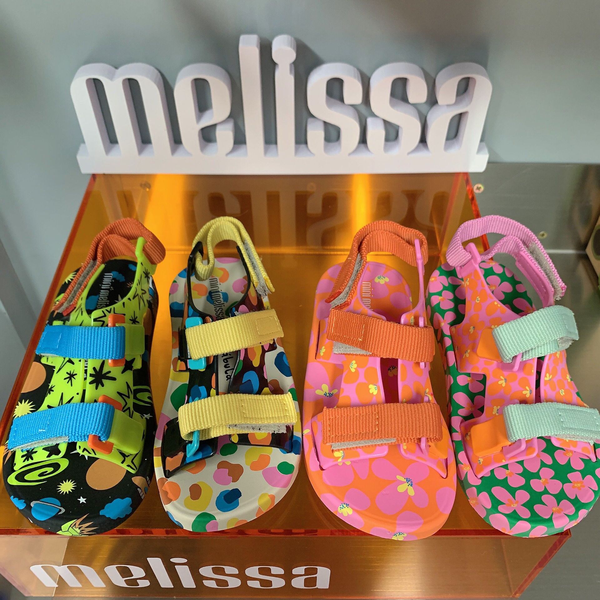 Melissa Đầy Màu Sắc Tương Phản Trẻ Em Dép Bé Trẻ Em Vải Nút Phẳng giày