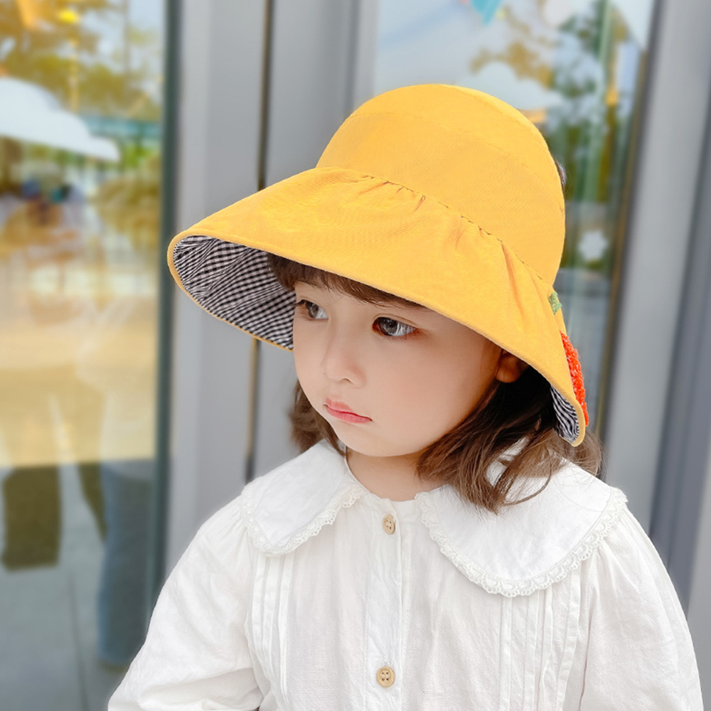 LJ5FD14O Summer Sun Protection Empty Top Cute Folding Visor Cap Children Cap Beach Hat Sun Hat