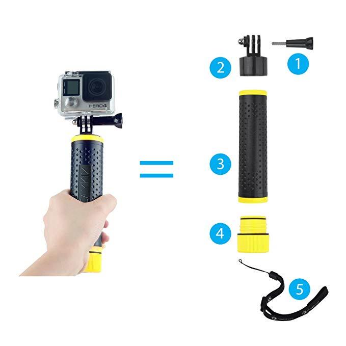 2 in 1 Floating Hand Grip Waterproof Telescopic Pole Number-One Waterproof Selfie Stick Adjustable Extension Monopod Pole for GoPro Hero 7//6//5//4//3+//3//2//1 with Cradle for WiFi Remote