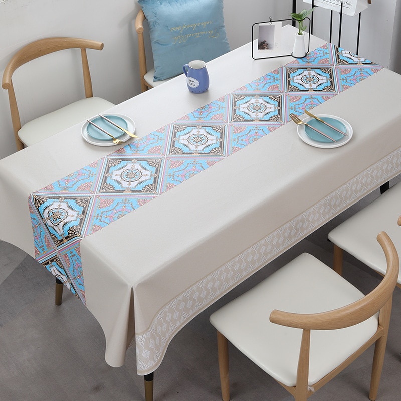 Gambar 1 Nordic PVC Tablecloth Fabric Waterproof, Anti Scald, Oil Proof, Disposable Rectangular Tea Table Cloth Desk Ins Students