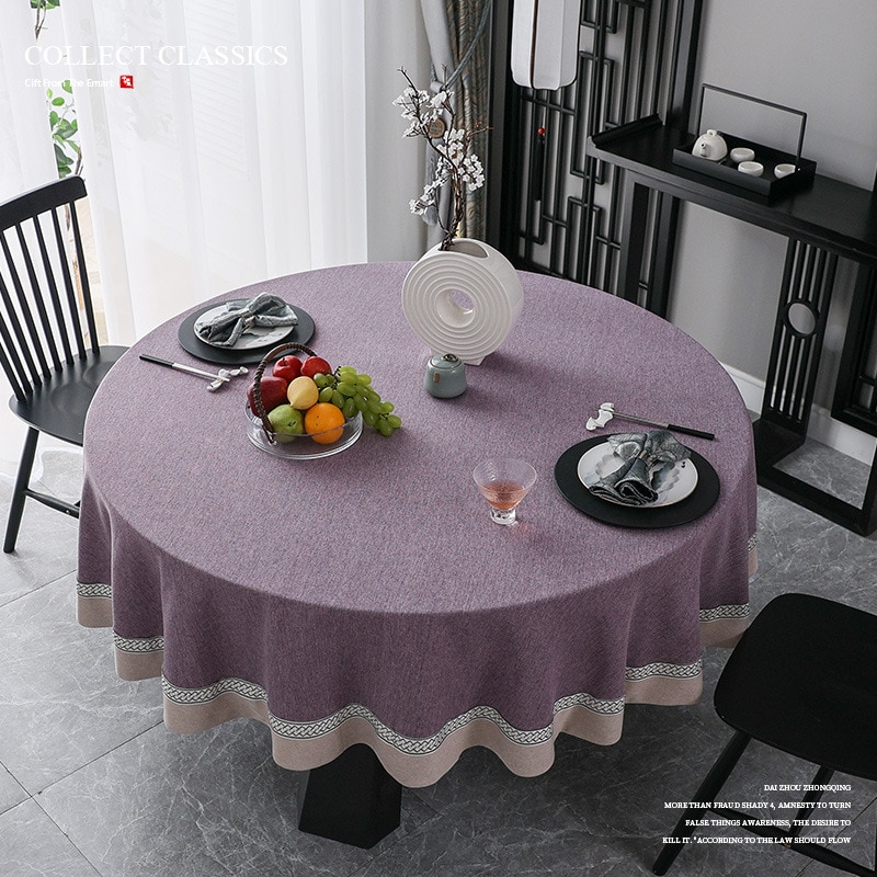 Gambar New Chinese Style Waterproof And Oil Proof Disposable Large Round Table Tablecloth Round Gray Table Cloth Art Household Tableclo