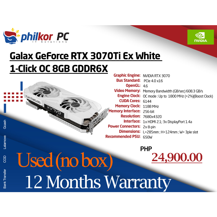 Galax GeForce RTX 3070 Ti EX White (used) Graphics Card | Lazada