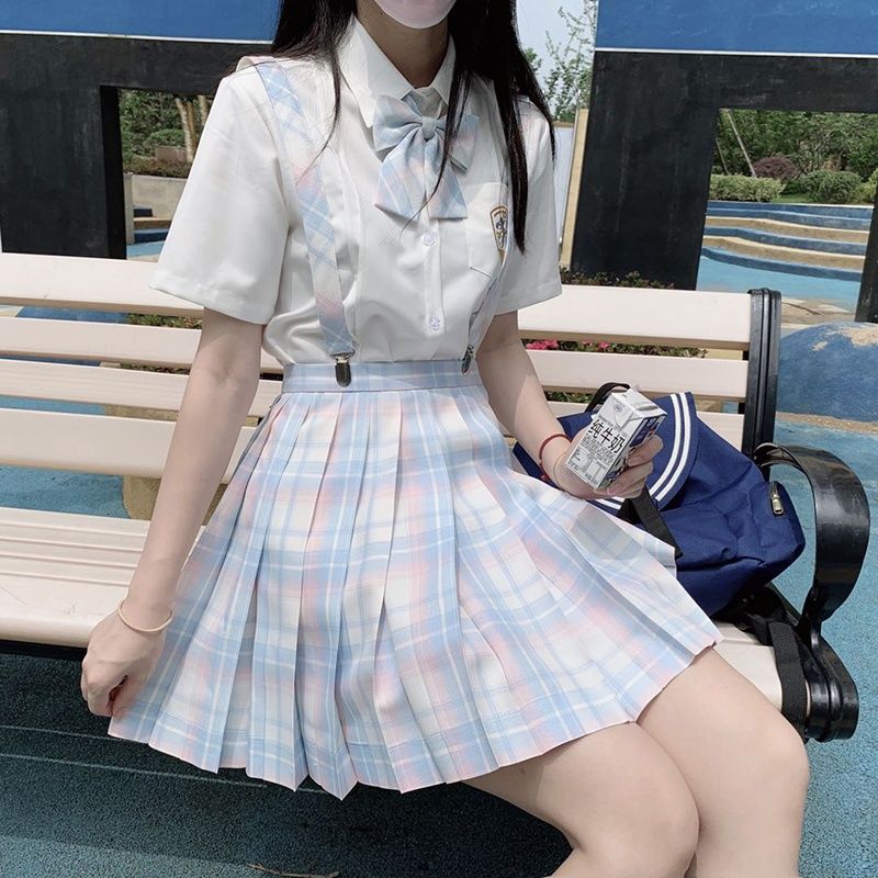 jk uniform plaid skirt pleated skirt women's Japanese preppy uniform skirt jk plaid skirt suit summer skirt